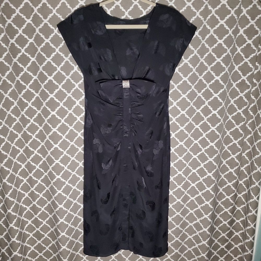 VINTAGE 80s Evenings by Raul Blanco Black Floral Cocktail Silk Dress 10